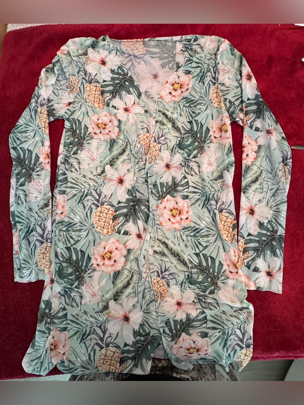 Tropical Pineapple Floral Swim Coverup - Mint Green